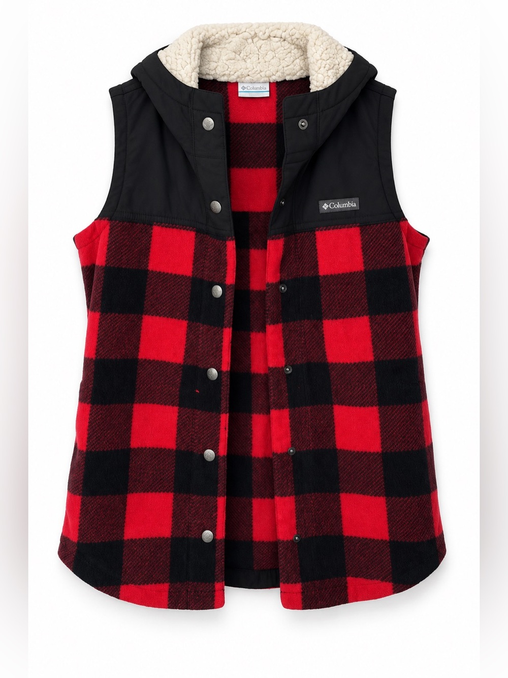 Columbia Buffalo Plaid Sherpa-Lined Hooded Vest – Women’s Small